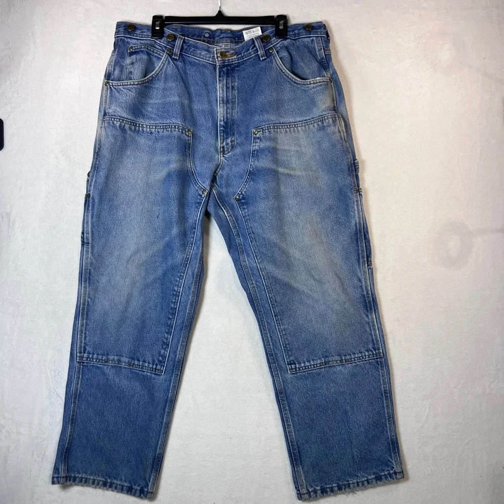 Key Industries Mens Double Knee Front Logger Jeans Blue Denim Work Pants 38x28